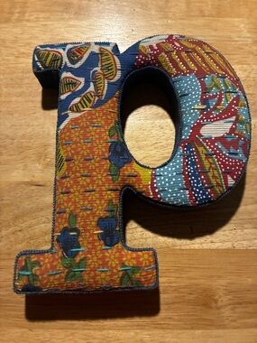 Anthropologie Blue Fabric Letter P